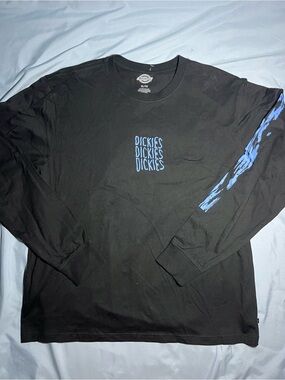 Dickies Long Sleeve Shirt Graphic Tee Black Blue Font Sleeve Print Men's XL NWOT